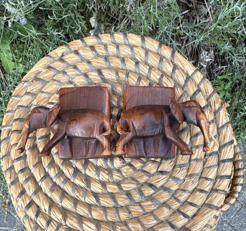 Wooden elephant bookends - wooden,