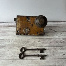 Antique Rim Lock With Wooden Handles And 2 Keys Lovely Patina