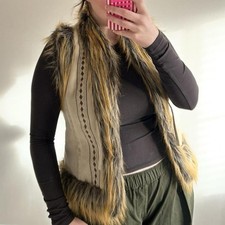 Afghan Gilet Body Warmer Jacket Size Small Medium Boho Faux Fur 70s 60s 00s Y2K