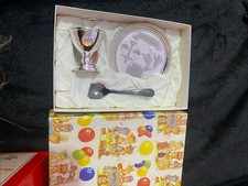 Seba Vintage Silver Plated Christening Plate, Egg Cup Spoon Set Boxed