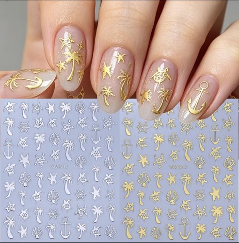 Summer beach nail art - beach, stickers