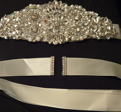 Ivory bridal sash belt - belt, with