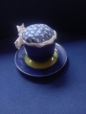 Blue teacup Pincushion  One Piece Saucer And Cup Pin Cushion Sewing 