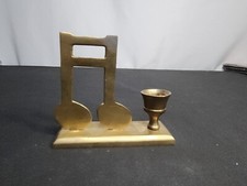 Music Note Candle Holder Brass Piano Mantle Decor 3" T 4" W Gift