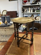Antique Benares Indian Barley Twist & Brass Etched Tray Folding Table 44 X 41cm
