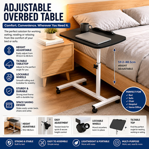 Adjustable overbed table - adjustable, with