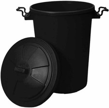PLASTIC GARDEN BIN WASTE CAN RUBBISH BLACK HEAVY DUTY STORAGE 50 80 110 CLIP LID