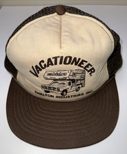 VTG Vacationeer Snapback Trucker Hat Truck Camper Chevy C-10 Brown Mesh