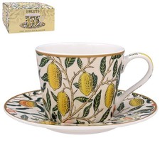Fine China Cup & Saucer Set Fruits W.Morris Coffee Tea Cup Leaves Vintage Style