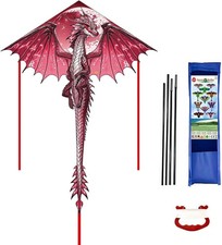 Large Big Red Dragon Kite, 170x71inch Single Line Colorful Kite with Long Tail 