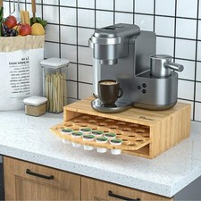 Bamboo K-Cup Coffee Pod Holder; Coffee Machine Stand; K Pod Storage 1 tier