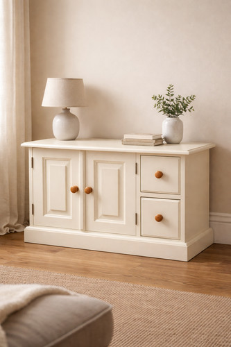 Cream painted pine sideboard - cream,