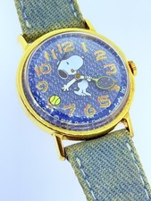 Vintage 1958 Snoopy Tennis Ball Denim Wrist Watch Running Excellent Orig. Band