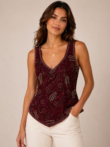 Beaded burgundy corset top - beaded,