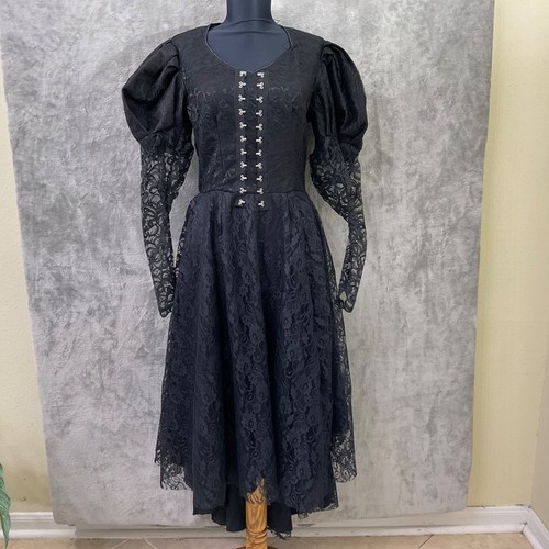 Black goth low lace dress - black, hi