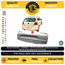 REAR BUMPER PRIMED WITH PARKING WITH 5CM EXHAUST HOLE FOR VW POLO 2014-2017 H/B