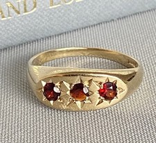 Gents 9ct Gold & Garnet Three Stone Gypsy Ring, Size X Hallmarked !