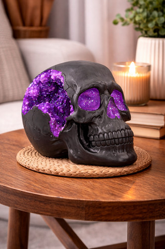 Geode skull 17cm black - black, &