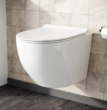 D-Shape Compact Short Projection Rimless Wall Hung Toilet Pan + Soft Close Seat