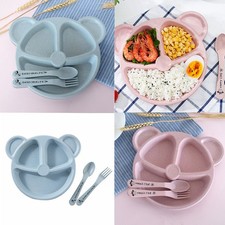 Baby Toddler Feeding Bowl Spoon Fork Cute Cartoon Kids Plate Dish Tableware Set
