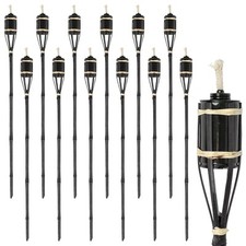 12x Black 113cm Bamboo Garden Fire Torches Outdoor Paraffin Oil Tiki Lantern