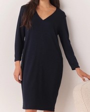 THE WHITE COMPANY Stitch Detail Cocoon Dress Jersey Navy UK 16 RRP £89