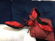 RED SATIN SHOES FANCY HEEL SIZE 7