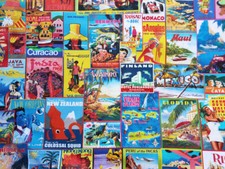 * Retro Postcards World Travel Robert Kaufman Library Of Rarities Cotton Fabric