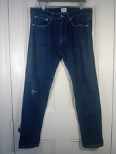 Edwin Jeans Mens W34 L32 Blue Denim Ripped Slim Skinny Button Fly Jeans