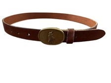 Vintage 80s Polo Ralph Lauren Leather Belt Brass Oval Buckle Sz 30 Equestrian