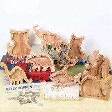 Animal Piggy Bank Wooden Coin Money Saving Box Jar Dinosaur Coins Storage Box