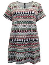 Tshirt top tunic plus size 20 aztec colourful cotton short sleeves stretch