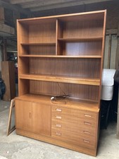 Vintage Mid Century Hundevad Teak Veneer Wall Shelving Unit Cabinet Drawers