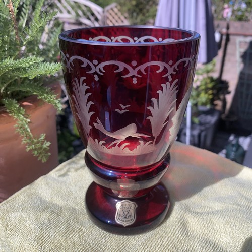 Bohemian etched vase cranberry - etched,