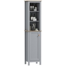 kleankin Bathroom Floor Tall Cabinet Storage Unit w/ Cupboard Adjustable Shelf