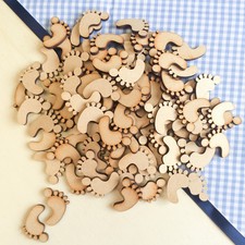 Wooden MDF Baby Feet Shape 3mm MDF Craft Tags Embellishments Family Decoration 
