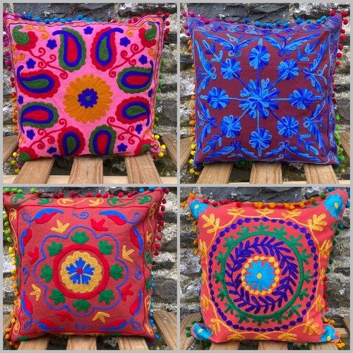 Embroidered pompom cushion - pompom,