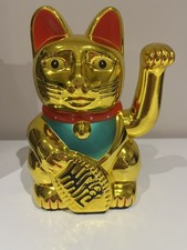 Chinese Lucky Cat Gold Wealth Good Luck Waving Cat Maneki-Neko Feng Shui NEW