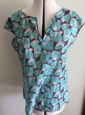 BENSIMON Sleeveless Summer Cotton Blouse Size Small 8-10 Wine With Leaf Pattern