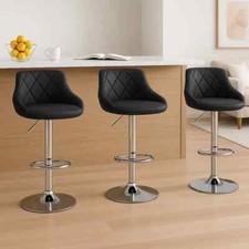 3X Bar Stools PU Leather Swivel Gas Lift Chair Kitchen Breakfast Pub Black,Grey