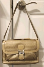 Brighton $244 Small Pebbled And Patent Leather Shouder Bag Gold Chrome Details