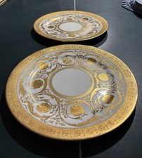 Set of 2 Antique Crown Sutherland Ovington Bros Gold Encrusted Plates 10”