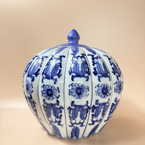 Blue white lidded ginger jar - &,