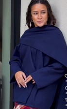 ZARA M ZW Collection WOOL BLEND SCARF COAT NAVY BLUE | 849/051 NEW