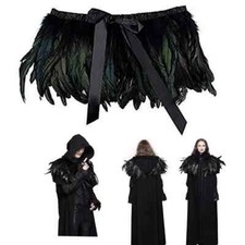 Black Green Feather Hand made Collar Cape Shawls Wrap for Halloween Xmas Dress