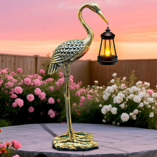 Solar crane garden statue - crane, 17.7