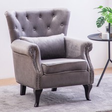 Velvet Armchair Wing High Back