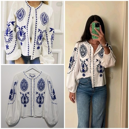 Zara cotton blue white kimono - blue,