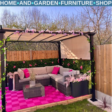 Gazebo Pergola Sun Shelter Canopy with Adjustable Height & Drawstring Beige