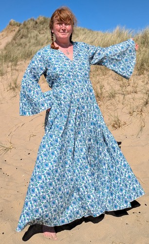 Long dress maxi blue cotton